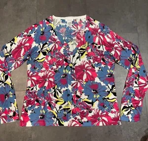 Kate Hill Vibrant Floral Cotton Blouse - Chic Summer‎ Style L/G Size B-114 thumbnail 1