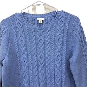 LL Bean Blue Double L Mixed Cable‎ Crew Neck Pullover Sweater Size MEDIUM thumbnail 5