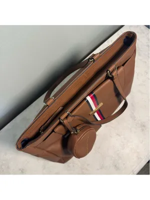 Women's Tommy Hilfiger Brown Tote Bag Large Red White Blue Logo Shopper Purse thumbnail 10