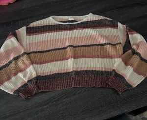 Billabong Striped Crewneck Sweater - Pink, Cream & Brown thumbnail 1
