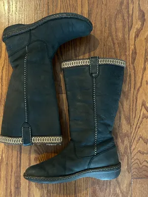 UGG Swell Tall Winter Black Leather Sheepskin Tasman Boots Size 8 thumbnail 7