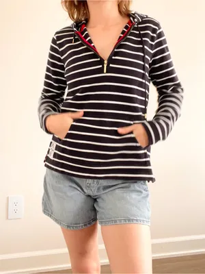 Ralph Lauren Navy and White Striped Half-Zip Hoodie with Red Accents thumbnail 6
