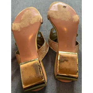 Gold Rhinestone Butterfly Slide Sandals Architectural Crystal Block Heel thumbnail 5
