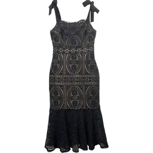 Two Sisters the Label Reneylla‎ Midi Dress Navy Crochet Trumpet Tie Strap Size 4 thumbnail 6