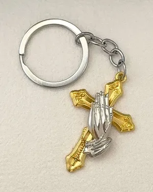 Cross Praying Hands Keychain Charm for Men Women Car Keychain Bag Charm thumbnail 1