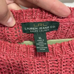 Lauren Ralph Lauren LRL Coral Open Knit 100% Cotton Sweater Boat Neck XL thumbnail 4