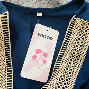 Wkior Shift Dress V Neck Short Ruffle Sleeves Casual Flowy Blue Tan Beach Sexy thumbnail 7