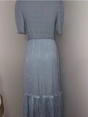 Urban Outfitters Gauzy Blue V-Neck Boho Cottagecore Midi Dress Size Medium thumbnail 5