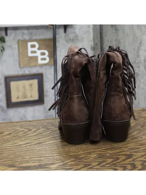 Universal Thread Fringe Western Boots Faux Suede Mid Calf Chocolate Brown 7M thumbnail 5