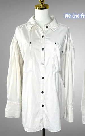 We The Free Free People Cream Corduroy Button Down Shirt Shacket Womens M OB1533 thumbnail 1