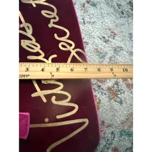 Victoria's Secret Y2k Burgundy Velvet Vanity Bag Pink Logo Heart Zipper‎ Pull thumbnail 6