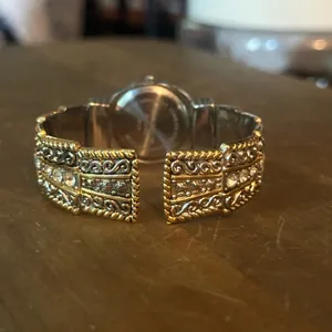Vintage Accutime fancy two tone rhinestone cuff watch thumbnail 7