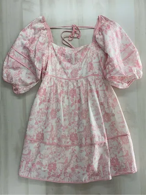 LOVELO Woodland animal toile printed pink puff sleeve dress 1XL thumbnail 1
