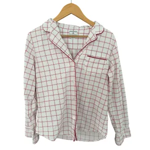 Petite Plume Women's Small Red Windowpane Cotton Pajama Top Button Front Sleep thumbnail 3