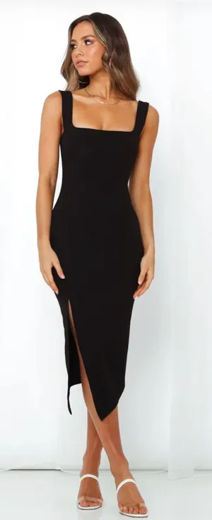 Hello Molly Black Midi Dress Slit thumbnail 1
