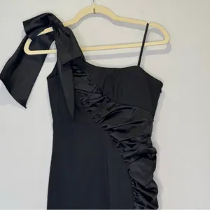 🍁 Faviana One Shoulder Bow Ruffle Stretch Mini Cocktail Party‎ Dress Sz 0 Black thumbnail 6