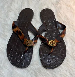 Tory Burch Brown Leather Leopard Print Flats Soles 8.5 Caroline 2 Ballet thumbnail 1