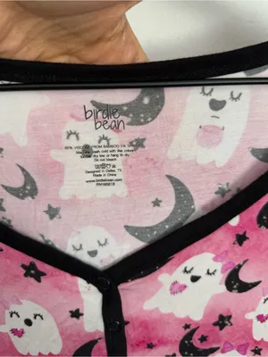 Birdie Bean‎ Large Ghost Print PJ Long Sleeve Henley Pink Black Bamboo Halloween thumbnail 2