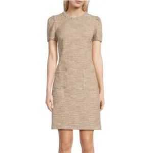 NWT KARL LAGERFELD PARIS Knit Tweed Dress with Front Pockets and Embellished 14 thumbnail 3