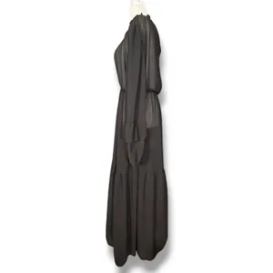 Black Sheer Maxi Dress Ruffle High Neck Tiered Long Sleeve Goth Victorian Witchy thumbnail 5