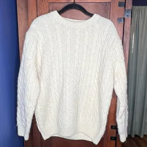 Brandy Melville Cream Cable Knit Sweater Chunky Cozy Cottagecore Fisherman L thumbnail 2