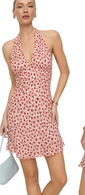 REFORMATION Delanie Mini Halter Dress in Alma Floral Tulip Print Size M thumbnail 1