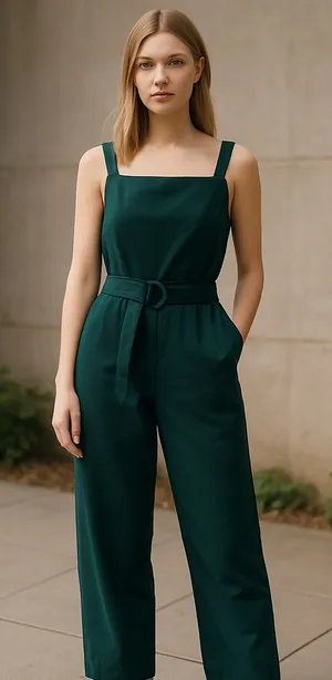 NWOT Rachel Rachel Roy Wide Leg Jumpsuit Belted In Pine Green thumbnail 1