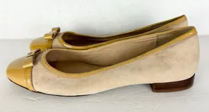 Tory Burch Cap Toe Ballet Flats Size 9 Suede Patent Leather Butter Yellow Tan thumbnail 1