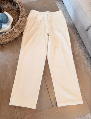 NWT FRNCH Paris Bianca Wide Leg‎ Trousers Women Large Creme High Rise Denim New thumbnail 1