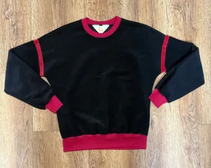 VTG 70s Ms Lee Velour Sweatshirt Black Red Crewneck Top USA Made Women's M retro thumbnail 1