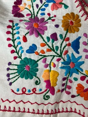 Colorful Florals Mexican Embroidered Short Sleeve Peasant Blouse Boho thumbnail 6
