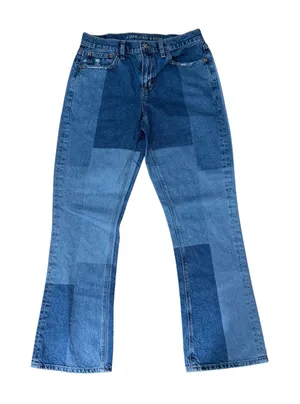American Eagle 90s Bootcut Jeans Womens 4 Patchwork Multi Blue Denim Grunge thumbnail 1