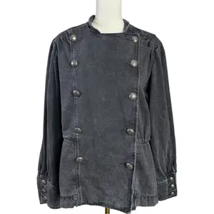 Free People Imogene Denim Officer Jacket in Odyssey Black Military Denim Medium thumbnail 5