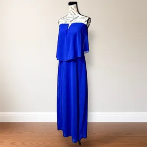 City‎ Triangles Blue Maxi Dress Strapless Chiffon Ruffle Formal Homecoming thumbnail 5