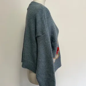 Luna Ivy Cardigan Sweater M Blue Teddy Bear 3D Bow Button Front K5397 thumbnail 5