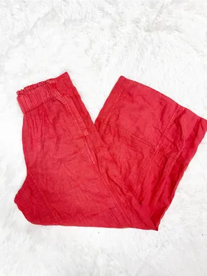 Free People Day’s End Linen Pull-On Pants XS Dark Salmon Wide Leg thumbnail 9
