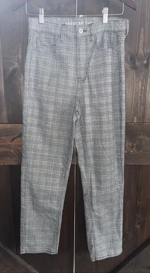 American Eagle Mom Straight Pant 6 Gray Plaid Stretch thumbnail 1