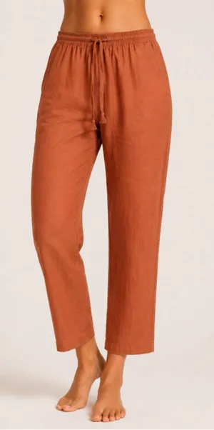 GAP XL Rust Orange Linen Pull On Pants Drawstring Coastal Boho Relaxed Fit Chic thumbnail 1