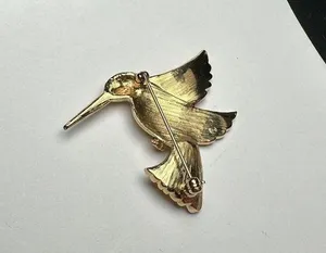 Avon Hummingbird Gold Tone Bird Red Rhinestone Brooch Pin Signed NWOT thumbnail 3