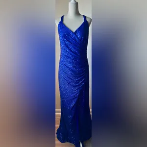 LA FEMME Curve Blue Sequin Formal Thigh‎ Slit Open Back Dress Sz 16 Homecoming thumbnail 16