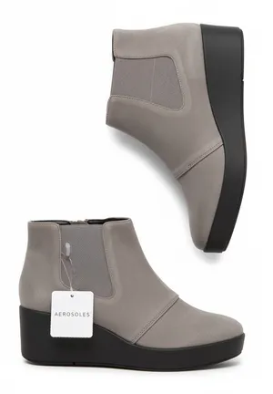 Aerosoles Carin Grey Wedge Platform Ankle Boots Side Zip Women 12M‎ New thumbnail 1