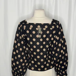 NWT!! J. CREW Linen Polka Dot Square Neck Blouse Black Tan Top Preppy Medium thumbnail 8