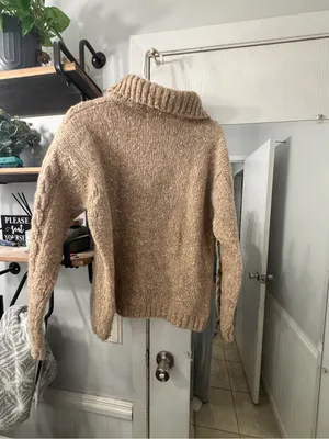 Eddie Bauer 100% Wool Cozy Cable Knit Collared Sweater - Beige thumbnail 3