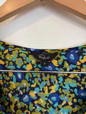 Rails Roma Mini Dress Abstract Garden Green Blue Size Small Printed Puff Sleeve thumbnail 6
