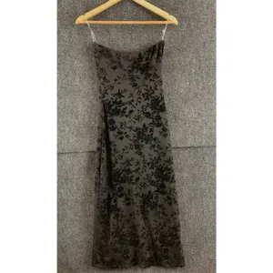 Windsor Black Velvet Burnout Floral Strapless Dress Side Slit Size M Fairygoth thumbnail 8