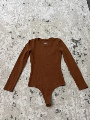 Nuuds Long Sleeve Crewneck Bodysuit Size Small in Chocolate thumbnail 2