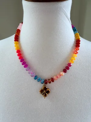 Natural Life Rainbow Beaded Necklace Ceramic Flower Pendant Multicolor 17-20in thumbnail 1