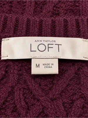 LOFT Burgundy Plum Crewneck Pullover Cable Knit Chunky Sweater Split Hem Medium thumbnail 6