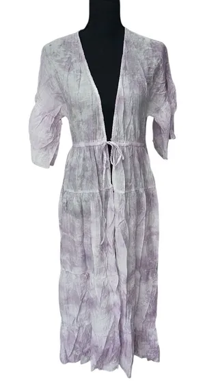 Easel Women's Kimono Purple‎ and White Marble Floor Length Size Small SS Beach thumbnail 1