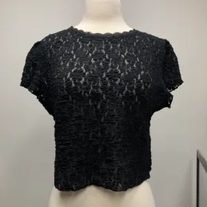 Zara New With Tag Lace Mesh Black Top Perfect For Layering Size XLarge thumbnail 1
